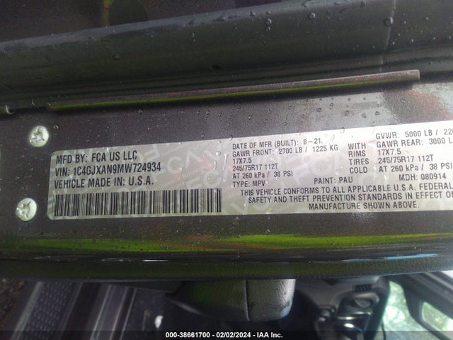 1C4GJXAN9MW724934 Jeep Wrangler Sport S 4x4