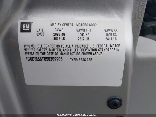 2005 CADILLAC CTS STANDARD VIN: 1G6DM56T850209906