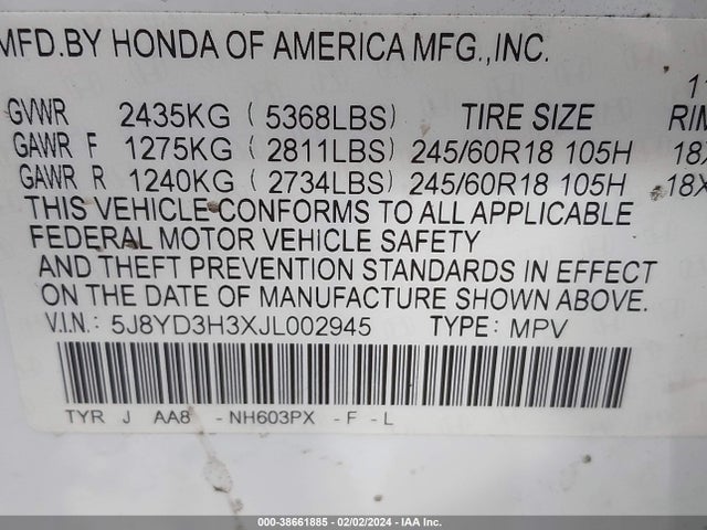 Acura MDX 2018 5J8YD3H3XJL002945 Image 9