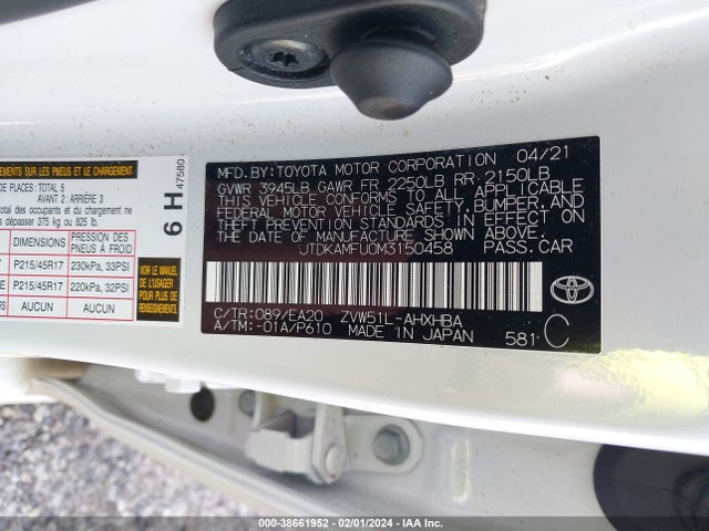 Toyota PRIUS XLE 2021 JTDKAMFU0M3150458 Image 9