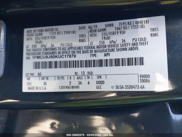 Ford Escape Titanium 2019 1FMCU9J90KUC17879 Image 9