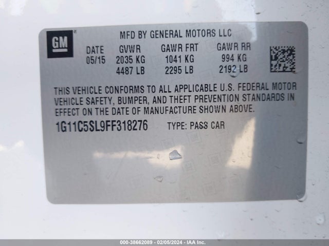 Chevrolet MALIBU 1LT 2015 1G11C5SL9FF318276 Image 9