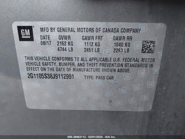 Chevrolet IMPALA 1LT 2018 2G1105S38J9112991 Image 9