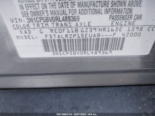 3N1CP5BV0RL489369 Nissan Kicks S Xtronic Cvt