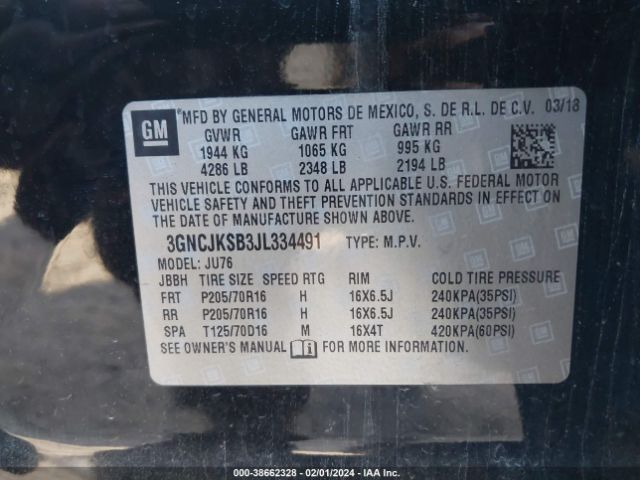 3GNCJKSB3JL334491 Chevrolet TRAX LS