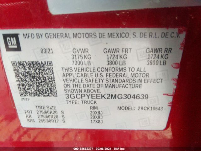 3GCPYEEK2MG304639 Chevrolet Silverado 1500 4wd  Short Bed Rst