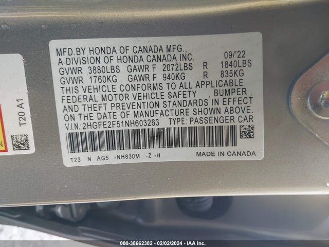 Honda Civic Sport 2022 2HGFE2F51NH603263 Image 9