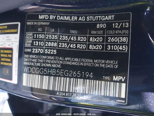 WDCGG5HB5EG265194 Mercedes-Benz GLK 350