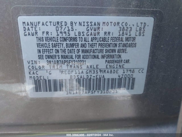 Nissan SENTRA SV 2015 3N1AB7AP5FY310231 Image 9