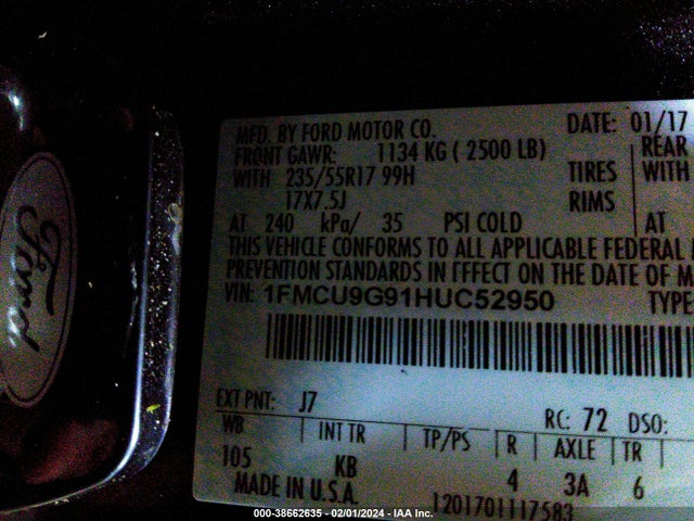 Ford ESCAPE SE 2017 1FMCU9G91HUC52950 Image 9