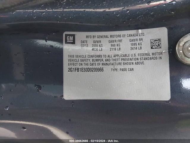 38662666 :رقم المزاد ، 2G1FB1E30D9209966 vin ، 2013 Chevrolet Camaro Lt مزاد بيع