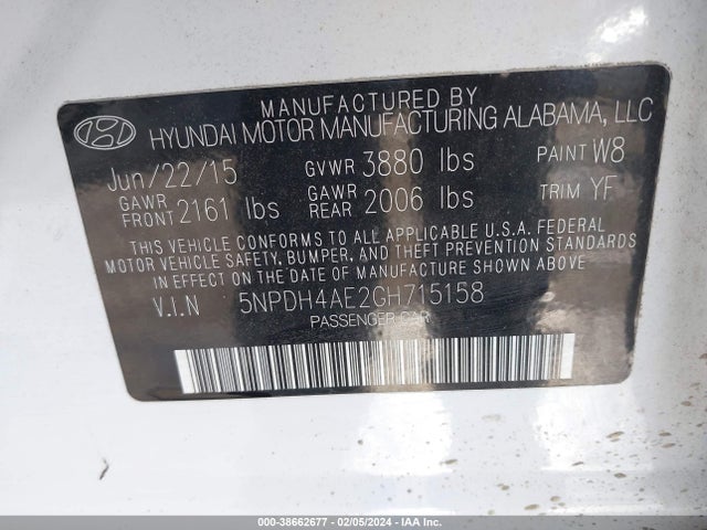 Hyundai ELANTRA SE 2016 5NPDH4AE2GH715158 Image 9