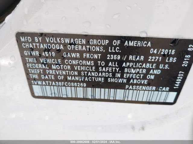 1VWAT7A38FC086269 Volkswagen PASSAT S