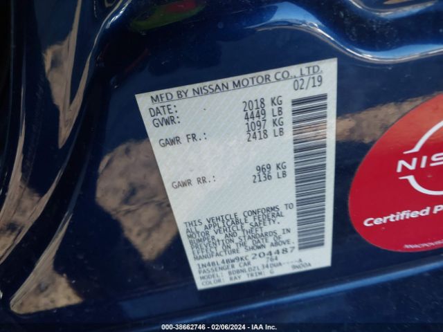 1N4BL4BW9KC204487 Nissan Altima 2.5 S