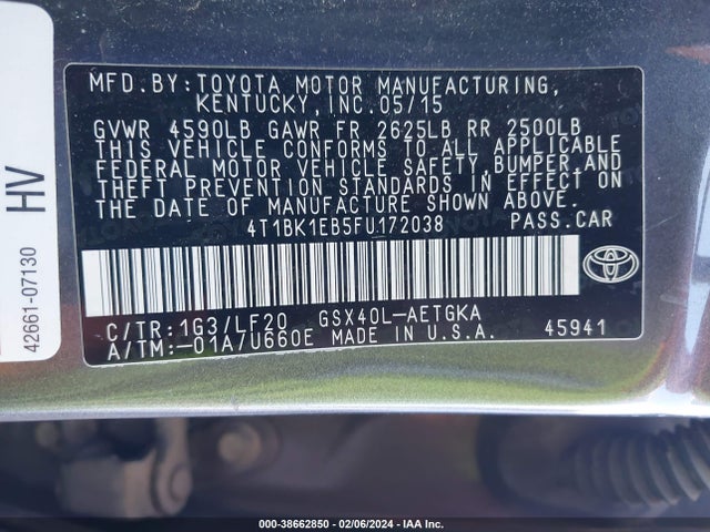 Toyota Avalon Xle Premium 2015 4T1BK1EB5FU172038 Image 9