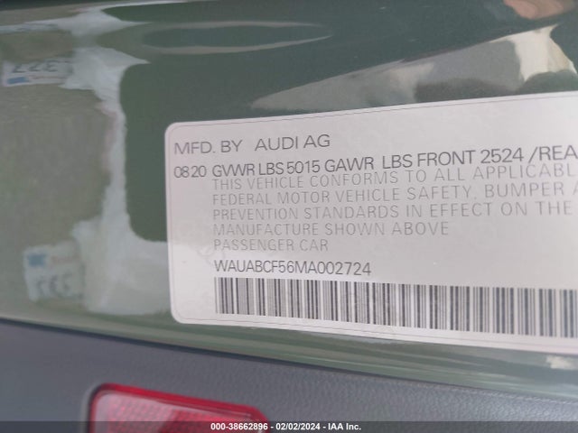 WAUABCF56MA002724 Audi A5 Sportback Premium 40 Tfsi Quattro S Tronic