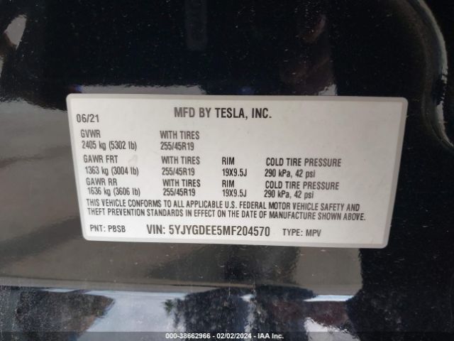 5YJYGDEE5MF204570 Tesla Model Y Long Range Dual Motor All-wheel Drive