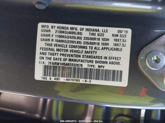 Honda CR-V EX 2019 7FARW1H54KE032678 Image 9