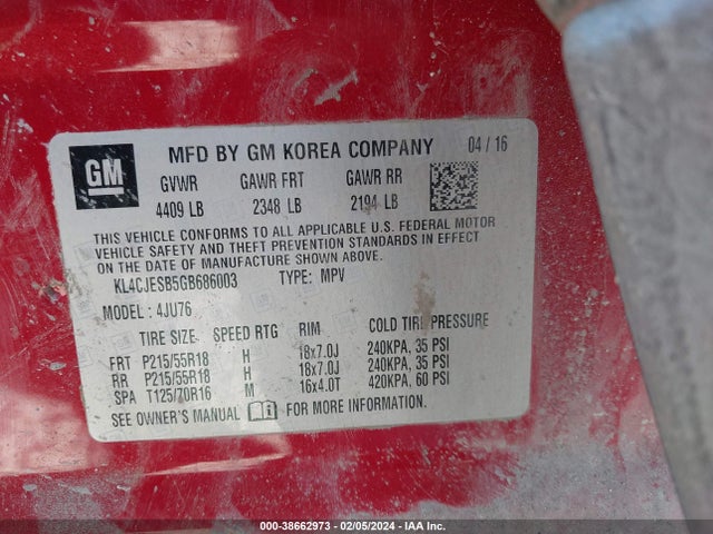 KL4CJESB5GB686003 Buick Encore