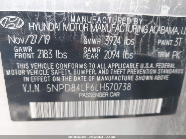 Hyundai ELANTRA SEL 2020 5NPD84LF6LH570738 Image 9