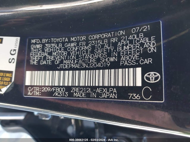 Toyota COROLLA LE 2022 JTDEPMAE3NJ204019 Image 9