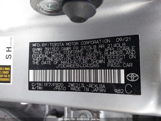 JTDEAMDE5NJ043265 Toyota Corolla Hybrid Le