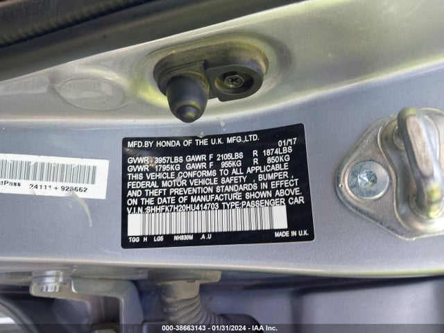 Honda Civic Lx 2017 SHHFK7H20HU414703 Image 9