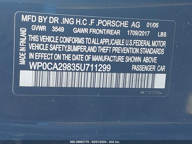 2005 PORSCHE BOXSTER WP0CA29835U711299 Photo 8