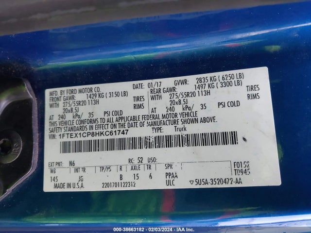 1FTEX1CP8HKC61747 Ford F-150 Xl