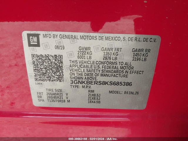 Chevrolet BLAZER RS 2019 3GNKBERS8KS685386 Image 9