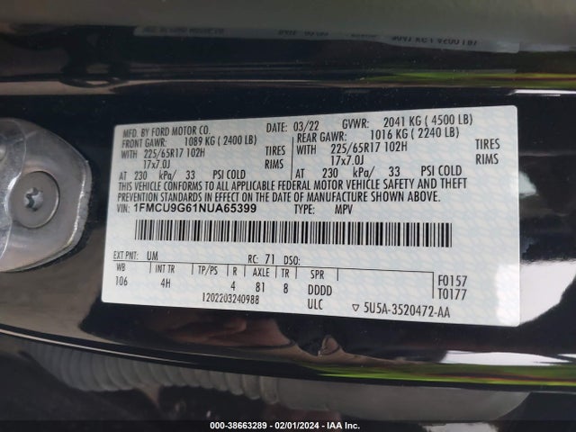 Ford ESCAPE SE 2022 1FMCU9G61NUA65399 Image 9