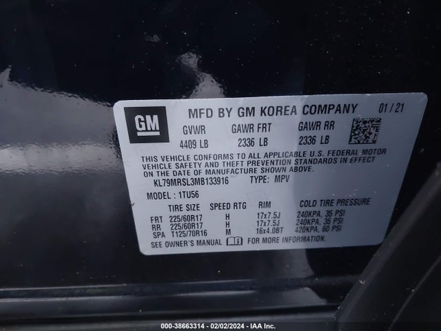 Chevrolet Trailblazer Awd Lt 2021 KL79MRSL3MB133916 Image 9