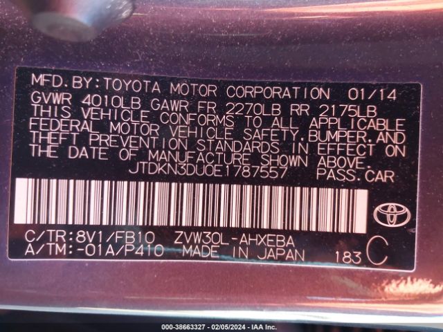 JTDKN3DU0E1787557 Toyota Prius Three