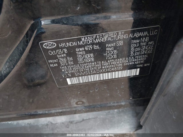 Hyundai Santa Fe Ultimate 2019 5NMS53ADXKH048119 Image 9
