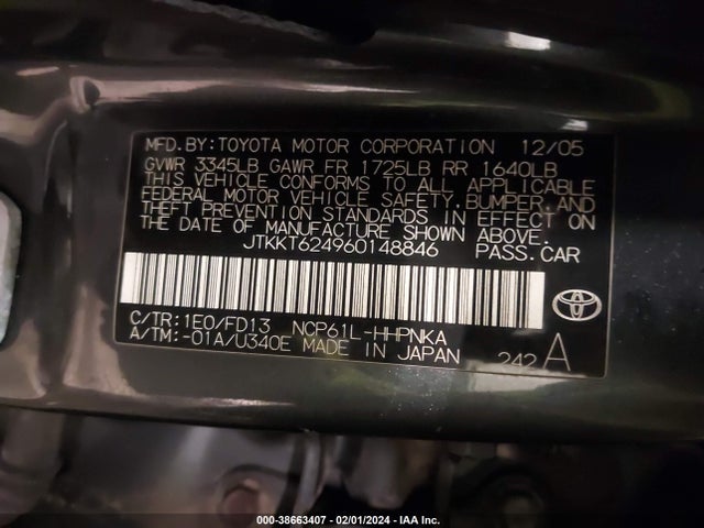 2006 SCION XA VIN: JTKKT624960148846