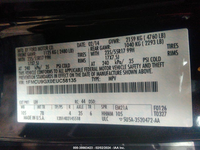 Ford ESCAPE SE 2014 1FMCU9GX0EUC58135 Image 9