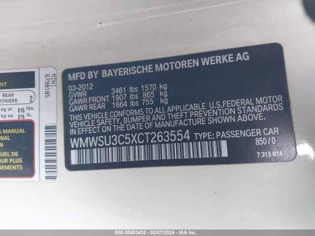 2012 MINI COOPER WMWSU3C5XCT263554 Photo 8