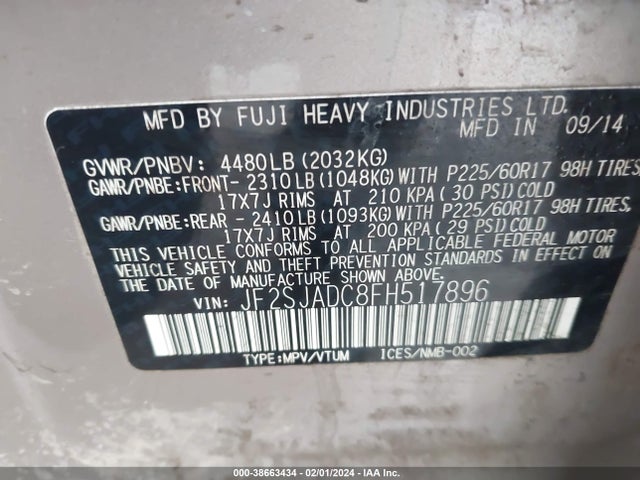 Subaru Forester 2.5i Premium 2015 JF2SJADC8FH517896 Image 9
