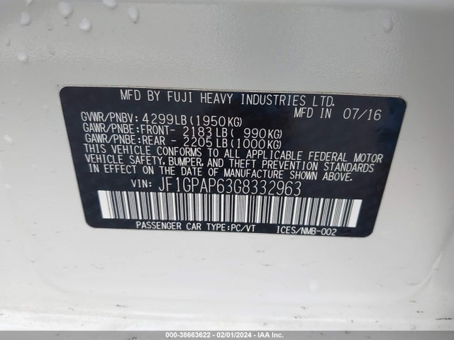 JF1GPAP63G8332963 Subaru Impreza 2.0i Sport Premium