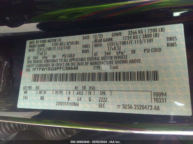 Ford F-150 Raptor 2023 1FTFW1RG9PFC98649 Image 9