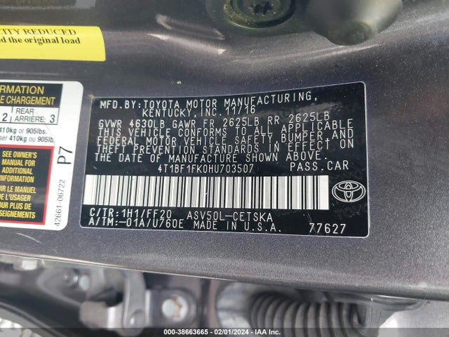 Toyota CAMRY SE 2017 4T1BF1FK0HU703507 Image 9