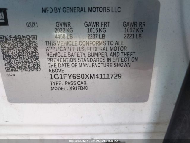 1G1FY6S0XM4111729 Chevrolet Bolt Ev Fwd Lt