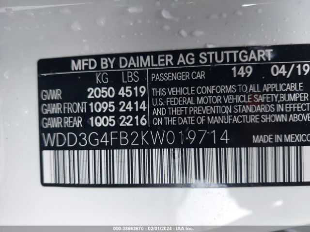WDD3G4FB2KW019714 Mercedes-Benz A 220 4matic