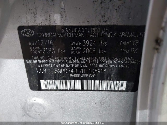 Hyundai ELANTRA SE 2017 5NPD74LF7HH105914 Image 9