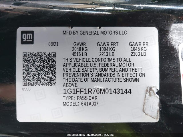 Chevrolet Camaro Rwd  1ss 2021 1G1FF1R76M0143144 Image 9