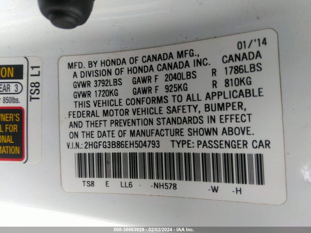 Honda CIVIC EX 2014 2HGFG3B86EH504793 Image 9