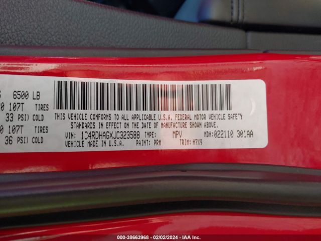 1C4RDHAGXJC323588 Dodge Durango Sxt Rwd