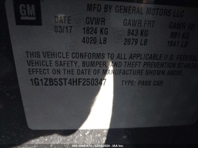 Chevrolet MALIBU LS 2017 1G1ZB5ST4HF250347 Image 9