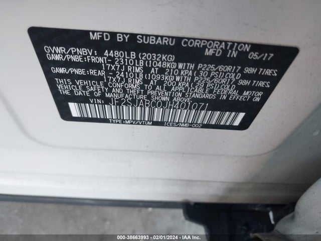 2018 SUBARU FORESTER 2.5I VIN: JF2SJABC0JH401071