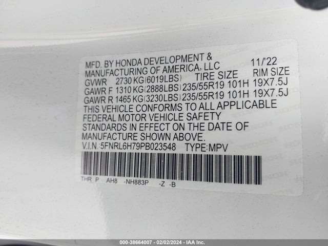 Honda Odyssey Sport 2023 5FNRL6H79PB023548 Image 9